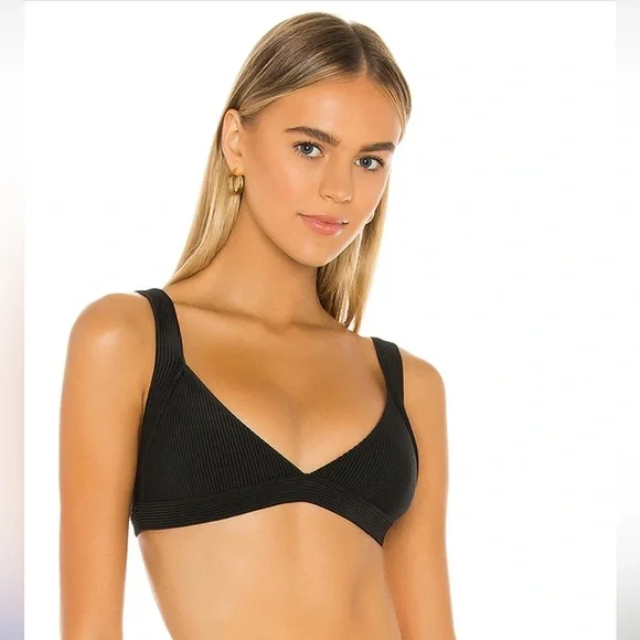 Frankies Bikinis Georgia Ribbed Bralette Bikini Top in Black | Size: Large - Picture 2 of 6